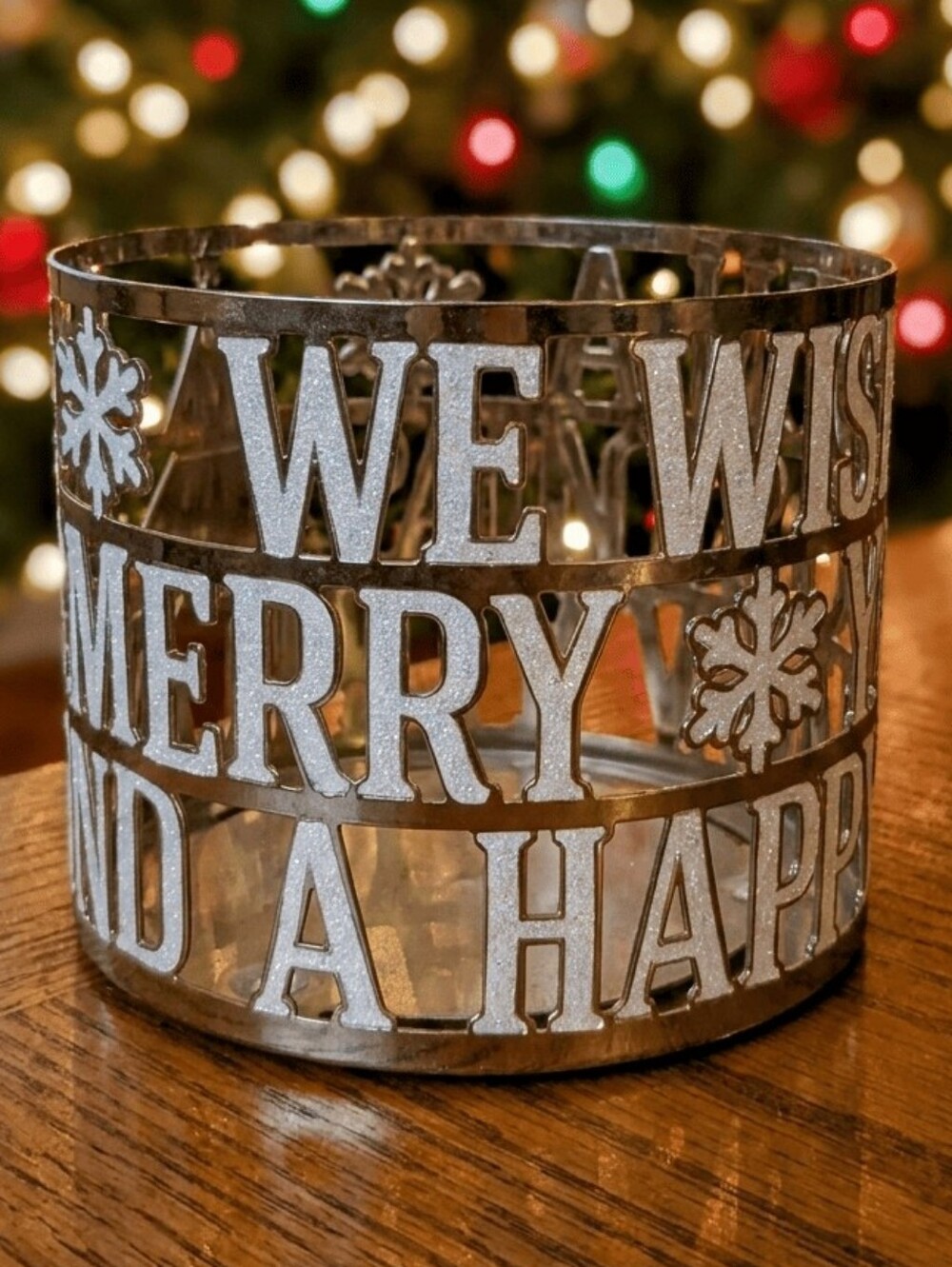 Bath & Body Works We Wish You A Merry Christmas 3-Wick Candle Holder Sparkly